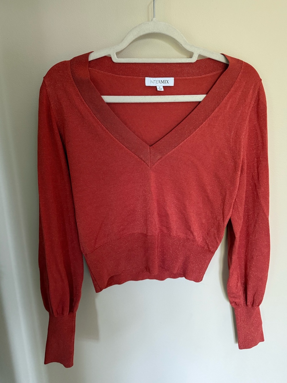 INTERMIX Rust Orange V-Neck Lightweight Sweater